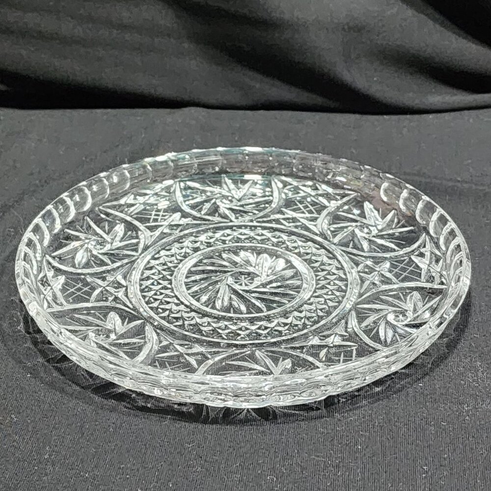 Antique Bohemian Czech Pinwheel Design Cut Crystal Decorative Luncheon 6" Plate - Picture 3 of 15